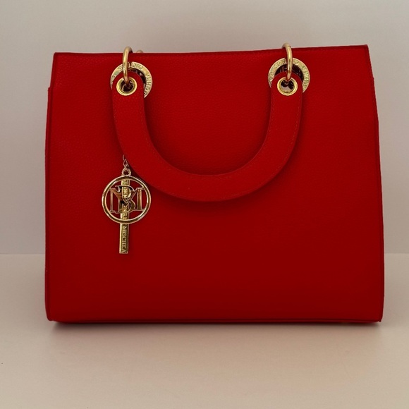 Badgley Mischka Handbags - NWT Badgley Mischka Red Tote Vegan Leather Bag Gold Hardware Crossbody